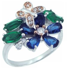 Balex Кольцо 1405937368 из серебра 925 пробы с сапфиром синтетическим, изумрудом синтетическим и фианитом, размер 20