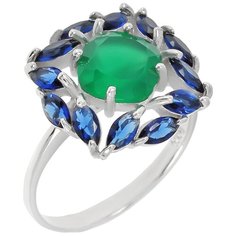 Balex Кольцо 1405937153 из серебра 925 пробы с хризопразом природным и сапфиром синтетическим, размер 17.5