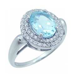 Balex Кольцо 1405937356 из серебра 925 пробы с топазом голубым природным и фианитом, размер 18.5