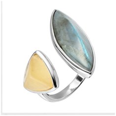 Balex Кольцо 1430930098 из серебра 925 пробы с лабрадоритом и агатом природным, размер 19