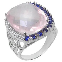 Balex Кольцо 1410931593 из серебра 925 пробы с розовым кварцем природным, сапфиром синтетическим и фианитом, размер 17