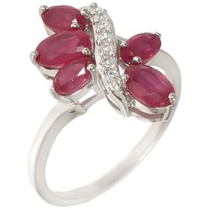 Balex Кольцо 1454930022 из серебра 925 пробы с рубином корундом и фианитом, размер 18.5
