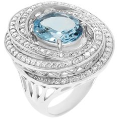Balex Кольцо 1405935692 из серебра 925 пробы с топазом голубым природным и фианитом, размер 17.5