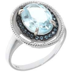Balex Кольцо 1405937168 из серебра 925 пробы с топазом голубым природным и фианитом, размер 19
