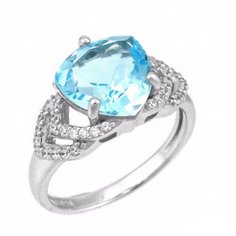 Balex Кольцо 1405937116 из серебра 925 пробы с топазом голубым природным и фианитом, размер 17