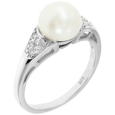 Balex Кольцо 1433930248 из серебра 925 пробы с жемчугом культивированным и фианитом, размер 17