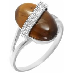 Balex Кольцо 1421930174 из серебра 925 пробы с тигровым глазом и фианитом, размер 18