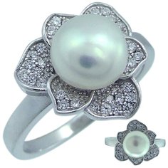 Balex Кольцо 1405937518 из серебра 925 пробы с жемчугом культивированным и фианитом, размер 17