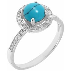 Balex Кольцо 1433920051 из серебра 925 пробы с бирюзой реконструированной и фианитом, размер 18