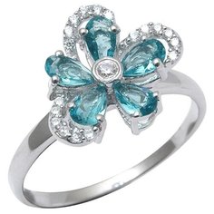 Balex Кольцо 1410931532 из серебра 925 пробы с аквамарином синтетическим и фианитом, размер 21