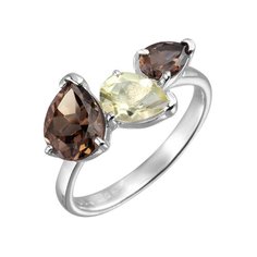 Balex Кольцо 1457930047 из серебра 925 пробы с раухтопазом природным и кварцем Лимонным, размер 16.5