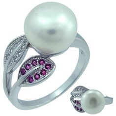 Balex Кольцо 1405937649 из серебра 925 пробы с жемчугом культивированным, рубином синтетическим и фианитом, размер 16.5