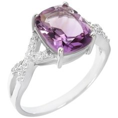 Balex Кольцо 1410931419 из серебра 925 пробы с аметистом природным и фианитом, размер 16.5