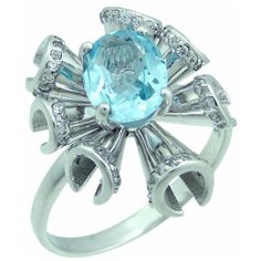 Balex Кольцо 1405937290 из серебра 925 пробы с топазом голубым природным и фианитом, размер 17