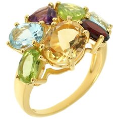 Balex Кольцо 1410931434 из серебра 925 пробы с цитрином природным, топазом голубым природным, хризолитом природным, гранатом природным и аметистом природным, размер 16.5