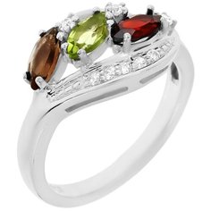Balex Кольцо 1405936564 из серебра 925 пробы с гранатом природным, раухтопазом природным, хризолитом природным и фианитом, размер 17