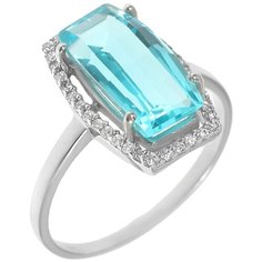 Balex Кольцо 1410931424 из серебра 925 пробы с топазом голубым синтетическим и фианитом, размер 16.5