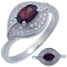 Balex Кольцо 1405937569 из серебра 925 пробы с гранатом природным и фианитом, размер 16.5