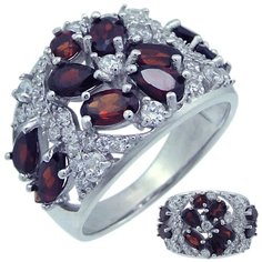 Balex Кольцо 1405937557 из серебра 925 пробы с гранатом природным и фианитом, размер 17.5