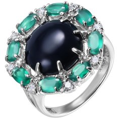 Balex Кольцо 1457930035 из серебра 925 пробы с ониксом, агатом зелёным природным и фианитом, размер 18.5