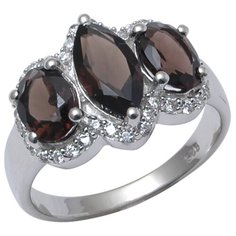 Balex Кольцо 1410931486 из серебра 925 пробы с раухтопазом природным и фианитом, размер 19