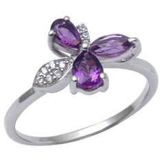 Balex Кольцо 1410931485 из серебра 925 пробы с аметистом природным и фианитом, размер 19