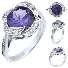 Balex Кольцо 1405937750 из серебра 925 пробы с александритом синтетическим и фианитом, размер 18