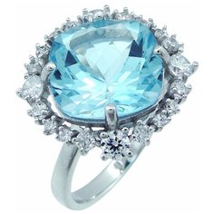 Balex Кольцо 1405937303 из серебра 925 пробы с топазом голубым природным и фианитом, размер 18.5