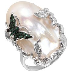 Balex Кольцо 1445920070 из серебра 925 пробы с жемчугом культивированным и фианитом, размер 16.5