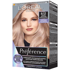LOreal Paris Preference Cool Blondes стойкая краска для волос, 8.12 светло-русый пепельный бежевый (Аляска)