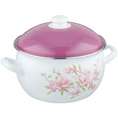 Кастрюля Savasan Магнолия 1004, 4.8 л, белый/розовый/фиолетовый