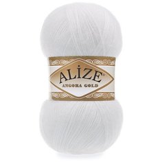 Пряжа Alize Angora Gold однотонная, 20 % шерсть, 80 % акрил, 100 г, 550 м, 055 белый