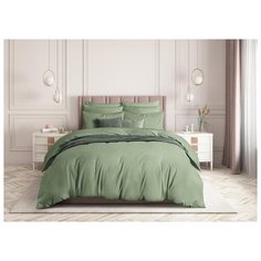 Пододеяльник сатин Leaf green, без рисунка, зеленый ; Размер: Евро макси Guten Morgen