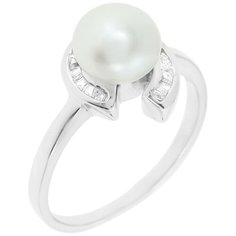 Balex Кольцо 1422910072 из серебра 925 пробы с жемчугом культивированным и фианитом, размер 17.5