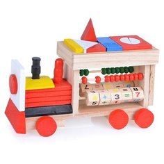 Каталка Паровозик с конструктором Щепочка