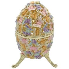 Яйцо пасхальное сувенирное с бабочками в стиле Дом Фаберже (Faberge Easter Egg). Интерьерная, декоративная, коллекционная универсальная шкатулка для ювелирных украшений, бижутерии, мелочей, винтаж, пасхальный декор, антик, сувениры, интерьер, подарки. Keren Kopal