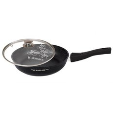 Сковорода Kukmara Titanium pro, 26 см, с крышкой, съемная ручка, черный