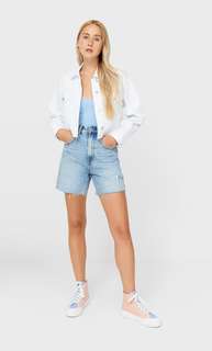 Stradivarius Укороченная Джинсовая Куртка Белый S