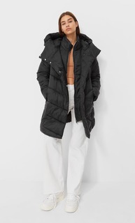 Stradivarius Стеганое Пальто С Двойным Воротником Черный S