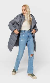 Stradivarius Стеганое Пальто С Двойным Воротником Серый Средний Xl