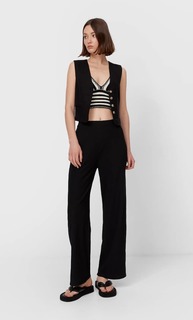 Stradivarius Топ-Бралетт Из Кружева Кроше В Полоску Черный Xs