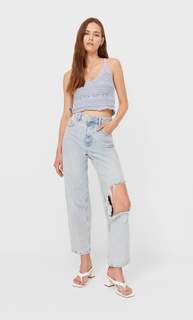 Stradivarius Топ Из Кружева Кроше Небесно-Голубой M