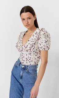 Stradivarius Топ Из Поплина С Воротником Multicolor S