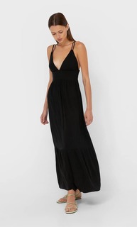 Stradivarius Длинное Платье Изо Льна Черный Xs