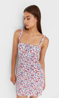 Stradivarius Короткое Платье В Цветок Цвет Небеленого Полотна S