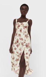 Stradivarius Платье Миди С Цветочным Принтом В Стиле Рустик Цвет Небеленого Полотна L