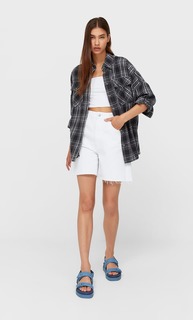 Stradivarius Куртка Рубашечного Кроя В Клетку Темно-Серый L