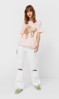 Stradivarius Футболка С Принтом Приглушенно-Розовый S