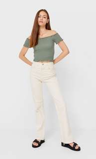 Stradivarius Топ С Открытыми Плечами Хаки Xl