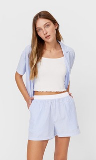 Stradivarius Пижамные Шорты Из Поплина В Полоску Синий S